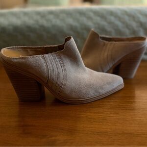 Marc Fisher Taupe Suede Block Heel Mules
